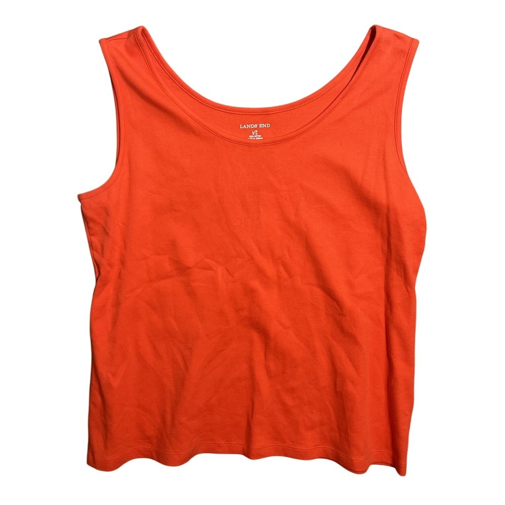 Lands' End Women's L Orange Cotton Blend Tank Top Sleeveless Basic Classic Fit